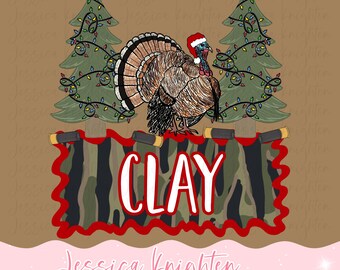 Turkey Hunting Name Block PNG Digital Design Trendy File Kid Design Children Prep Plate Season  Boy Girl Gobbler Call Camo Christmas Jolly