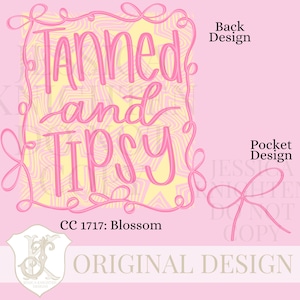 Everyday Tanned and Tipsy PNG Digital Design Girly Swirly Trendy Pocket and Back Files Kid Design Women Pink Preppy Bow Coquette Prep Print
