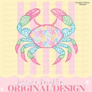 Cangrejo de verano cotidiano PNG Diseño digital Girly Trendy Kid Diseño Mujer Rosa Preppy Prep Estampado Playa Bahía Costera Acuarela Tendencia Rayas