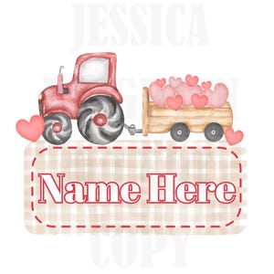 Tractor Valentines digitaal ontwerp hart pastel naamplaatje liefde Vday kinder kindershirt PNG gepersonaliseerde sub trendy XoXo Farmer