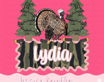 Turkey Hunting Name Block PNG Digital Design Trendy File Kid Design Children Prep Plate Season  Boy Girl Gobbler Call Camo Christmas Jolly