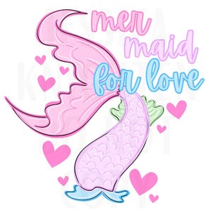 Mer Maid for Love Valentijnsdag digitaal ontwerp Heart Love Vday shirt voor kinderen kinderen, trendy XoXo volwassen transparant preppy rode strik zeemeermin