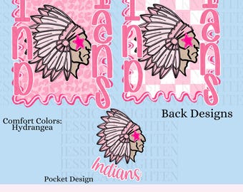 Indians Preppy Team PNG Transparent Digital Football Pink Trendy Mascot Glitter Checkered Cheetah Popular Pocket Back Spirit School