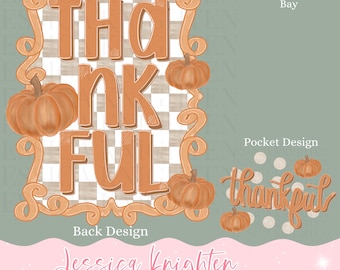 Thankful Fall Thanksgiving PNG Digital Design Trendy File Kid Adult Design Prep Girly Front Back Gingham Preppy Checker Watercolor Pumpkin