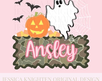 Name Block Halloween Camo PNG Digital Design Trendy File Kid Design Children Prep Plate Ric Rac Season Best Seller Pink Blue Unisex Boy Girl