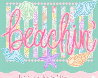 Everyday Summer Beachin' PNG Digital Design Girly  Trendy Kid Design Women Pink Preppy Prep Print Beach Coastal Watercolor Trending Stripes