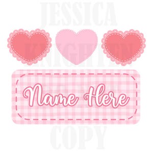 Herz-Trio-Valentinstag-Digitales Design-Herz-Gingham-Namensschild Liebe Vday Kinder Kinderhemd PNG personalisierte Sub Trendy XoXo Dino