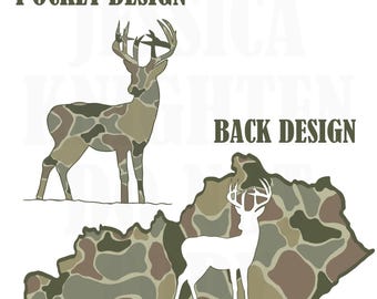 Men and Women Everyday Hunting PNG Digital Design Camo Camoflauge Deer Silhouette Pocket and Back Files Kid Design Male Shirt Kentucky State