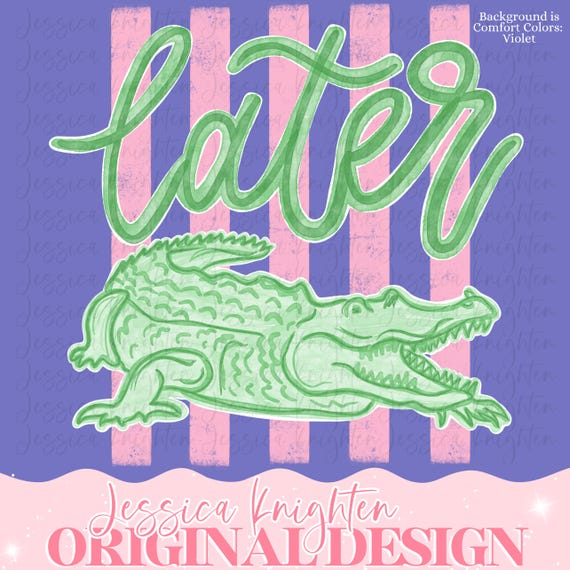 Everyday Later Gator Pink Stripes PNG Digital Design Girly  Trendy Kid Design Women Preppy Prep Print Summer Bay Coastal Watercolor Trending