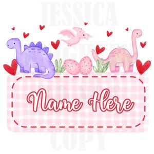 Girly dinosaurus Valentijnsdag digitaal ontwerp hart gingang naambord liefde Vday kinder kindershirt PNG gepersonaliseerde sub trendy XoXo Dino