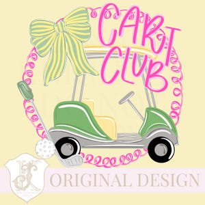 カート クラブ 渦巻き ピンク ゴルフ ガーリー ゴルファー デザイン PNG プレッピー ボウ コケット トレンディ ゴルフ 昇華 DTF ファイル ストライプ ボール クラブ カントリー クラブ