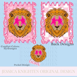 Lions Preppy Team PNG Transparent Digital Football Pink Trendy Mascot Glitter Checkered Cheetah Popular Pocket Back Spirit School