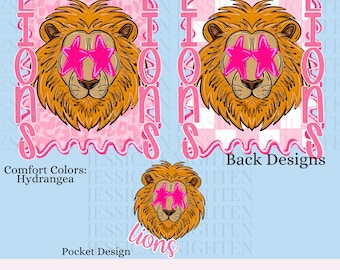 Lions Preppy Team PNG Transparent Digital Football Pink Trendy Mascot Glitter Checkered Cheetah Popular Pocket Back Spirit School