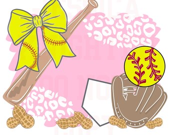 Softball Editable PNG Transparent File Hey Batter Batter Swing Preppy Cheetah Pink Trendy Peanuts Baseball Sport Bat Glove Home Plate