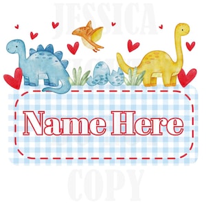 Dino-Valentinstag-Digitales Design Herz Gingham Namensschild Liebe Vday Kinder Kinder-Shirt PNG personalisierte Sub Trendy XoXo Dino