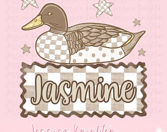 Everyday Duck Name Plate PNG Digital Design Girly Trendy Kid Design Women Pink Preppy Prep Print Watercolor Trending Checker Polka Dot
