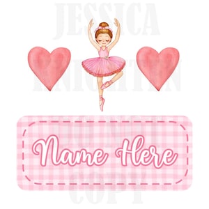 Ballerina Valentijnsdag digitaal ontwerp hart gingang naambord liefde Vday kinder kindershirt PNG gepersonaliseerde dans tutu sub trendy XoXo schattig