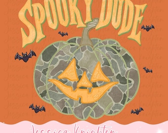 Spooky Dude Pumpkin Viral Spooky Season Halloween PNG Digital Boy Design Trendy File Kid Design Children Prep Vampire Monster Camo