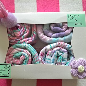Burp Cloths Bakery Box Gift Set Of 4 For Baby Girl Double Layered Contoured Soft Flannel Fabric