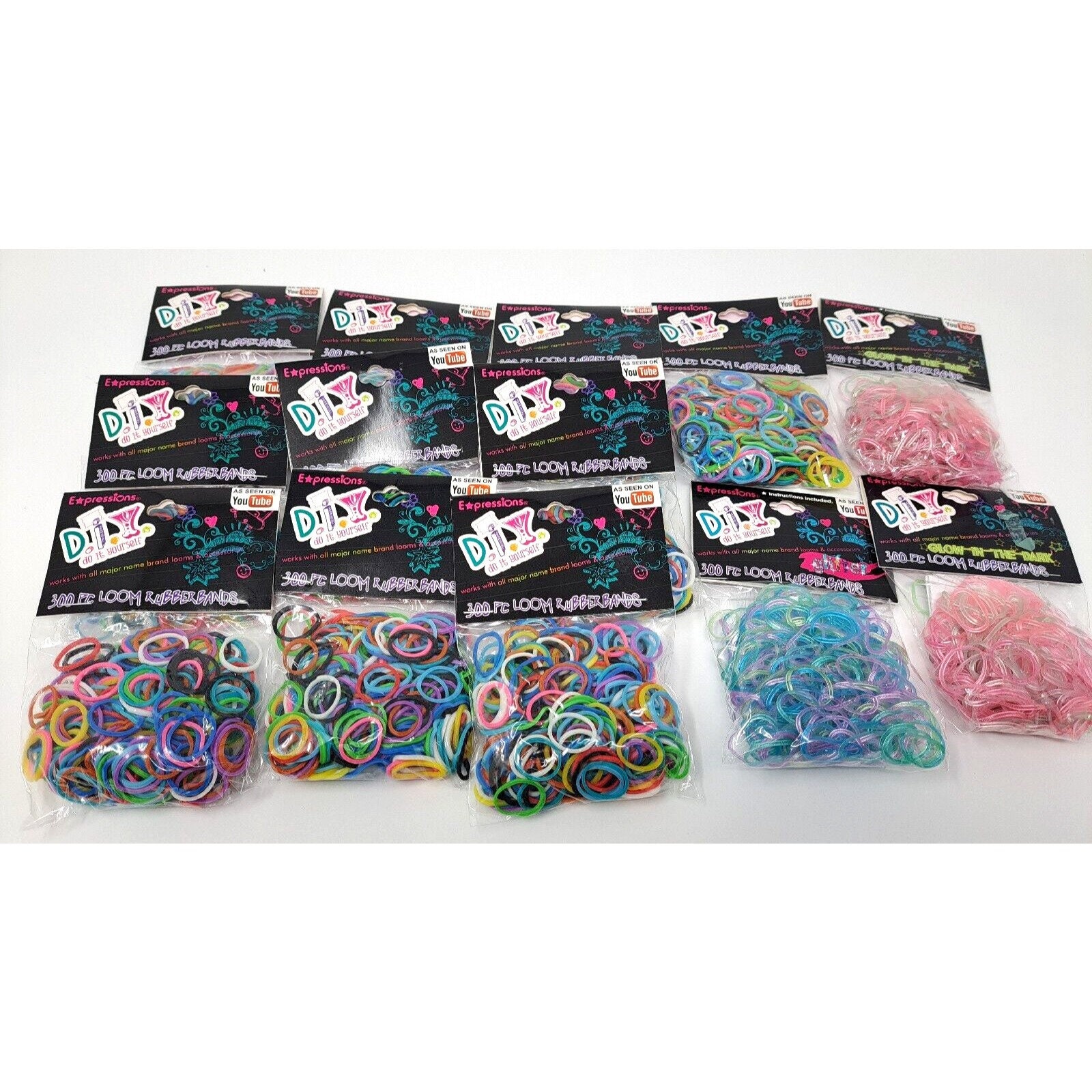 36 Colors 3600 Rubber Bands Clean /glitter /glow in Dark /charms / Crochets  /beads /chips for DIY Loom Bracelet Kit in Plastic Box D-14 