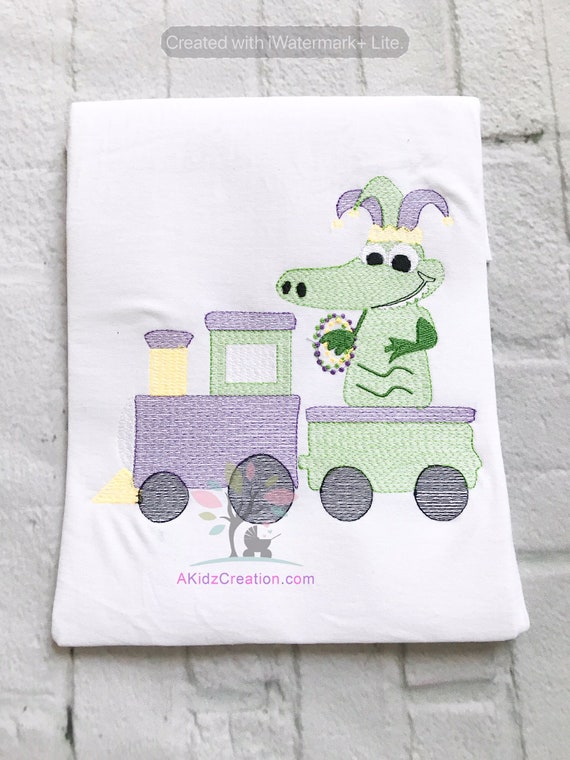 Mardi Gras Gator Train Sketch Train Embroidery Design Alligator Embroidery Design Cajun Embroidery Design Jester Hat Embroidery Design