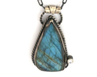 Labradorite and Sterling Silver Pendant Necklace