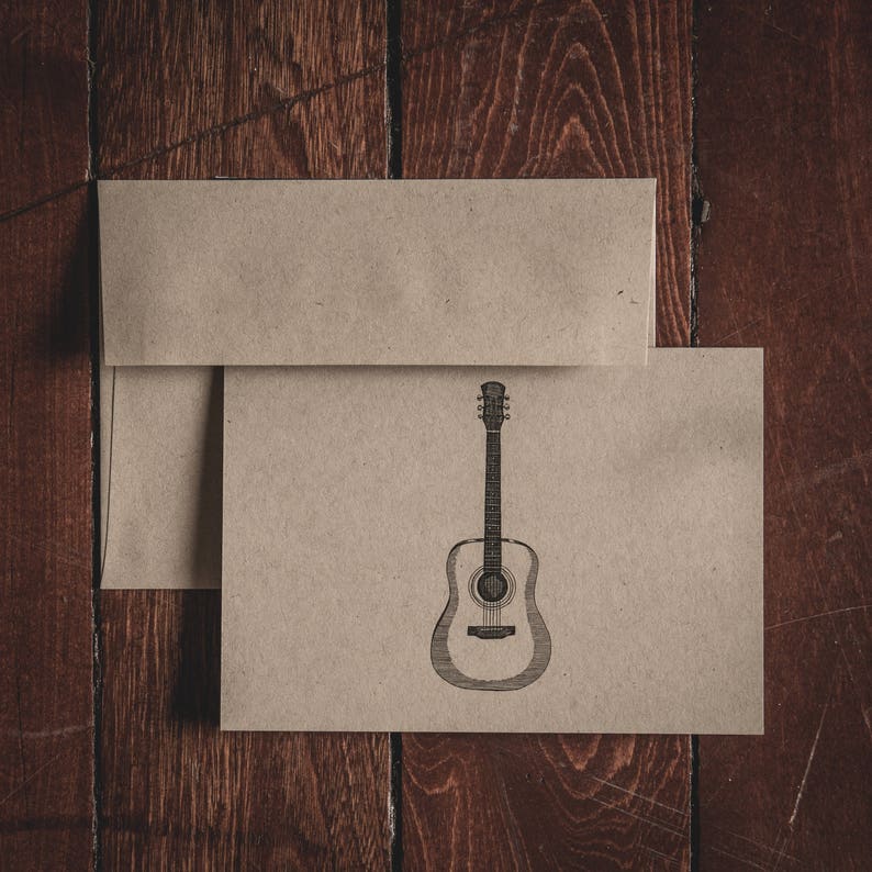 Carte de note simple pliée de papeterie de guitare image 1