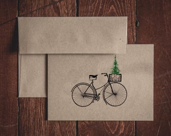 Christmas Bicycle Single Folded Note Card