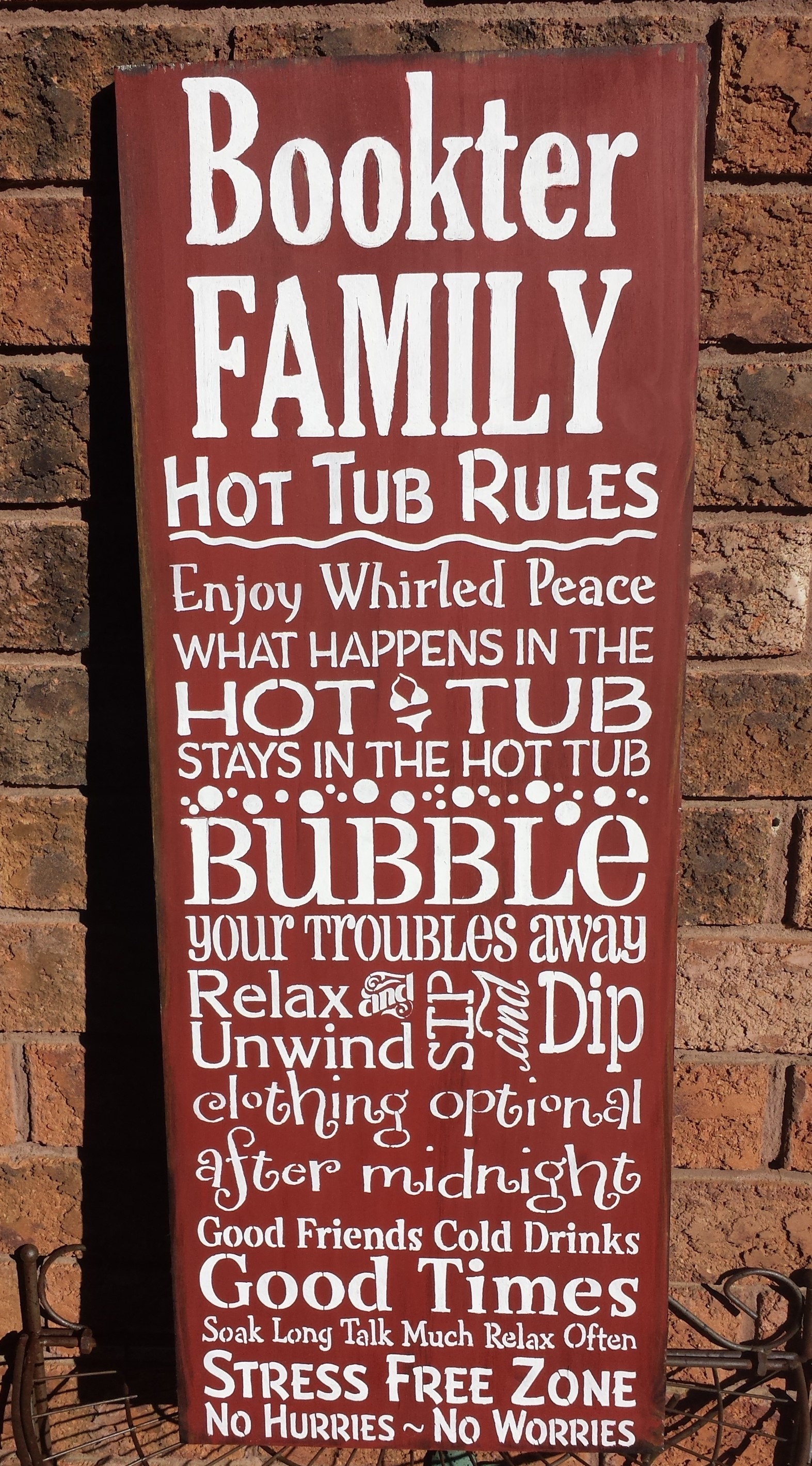 Personalized Hot Tub Sign - Wooden Decor With Rules Or Cartoon Design, Backyard & Patio Hanging Sign