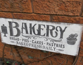 BAKERY Sign/ PERSONALIZED Name Option/Rustic Kitchen Sign/ Bakery Shop Entrance or Decor/Farmhouse/Cottage Decor