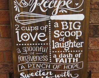 OUR FAMILY RECIPE Kitchen Sign/Rustic Kitchen Sign/Cottage Kitchen Sign/Housewarming/Hostess Gift