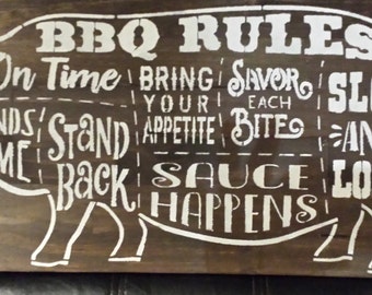 BBQ RULES SIGN/Bbq Tool hanger/Backyard Sign/Porch/Deck/Outdoor Sign/Sign With Hooks/Housewarming/Hostess Gift/Father's Day Gift/