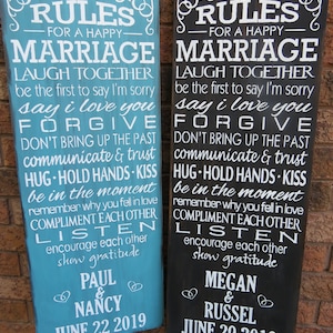 MARRIAGE RULES Sign/ Personalized Wedding GIFT//Engagement Gift/Bridal Shower Gift/Anniversary Gift/Bride/Groom Gift/5 Year Anniversary image 1