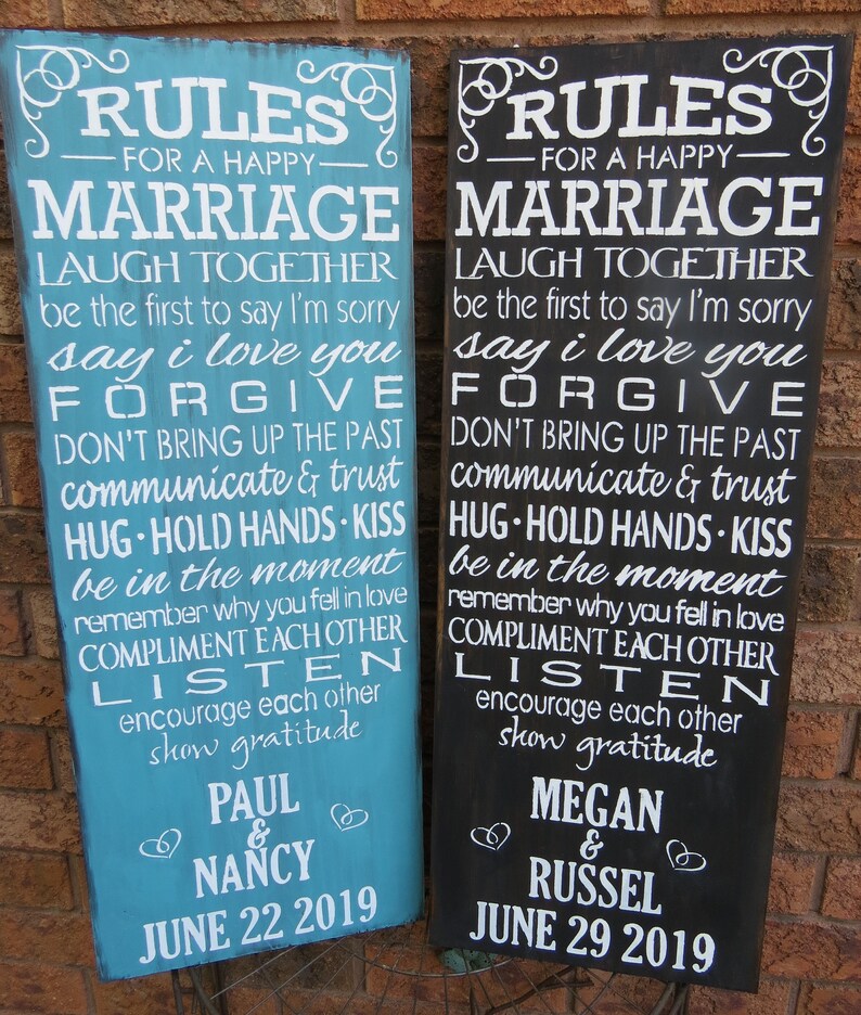 MARRIAGE RULES Sign/ Personalized Wedding GIFT//Engagement Gift/Bridal Shower Gift/Anniversary Gift/Bride/Groom Gift/5 Year Anniversary image 1