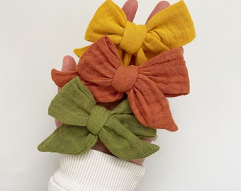 Double Gauze / Muslin Bow on Nylon Headband or Clip