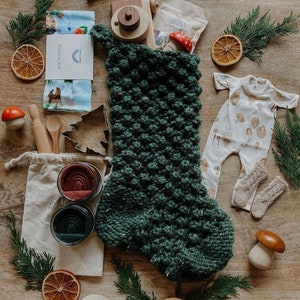 CHRISTMAS STOCKING hand knit bobble stocking boho handmade christmas decor image 1