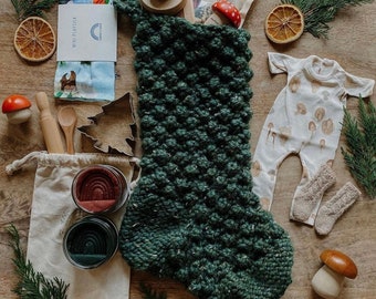 CHRISTMAS STOCKING || hand knit bobble stocking boho handmade christmas decor