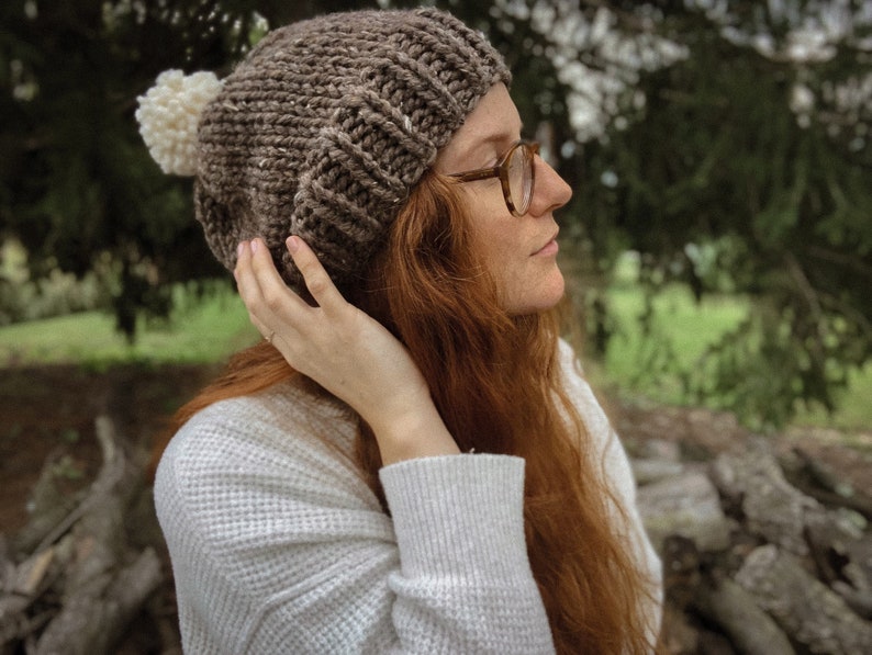 knit hat seamless chunky slouchy beanie with pom pom THE BALSAM FIR image 1