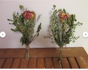 Dried Rose & Herb Bundle – Oregano, Thyme, Rosemary, Sage, Eucalyptus – 12” Rustic Hanging Decor