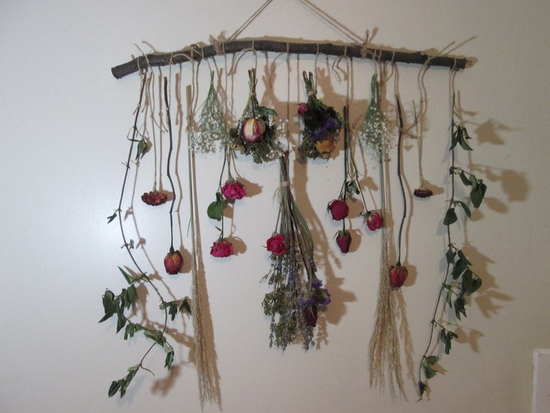 Dark Red Roses Dried Flowers Wall Hanging, Rustic Decor Etsy