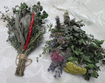 Kräuterbündel, natürliche getrocknete Kräuter und Blüten als Geschenk oder Küchendekoration