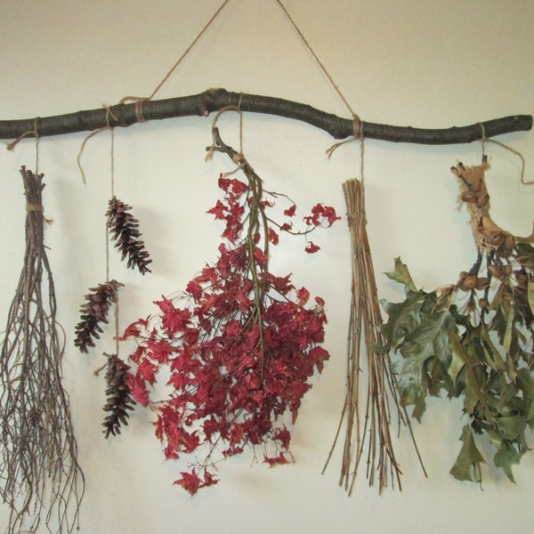 Dried Greenery Wall Hanging, Rustic Decor, Woodland Dried Hanging Botanicals