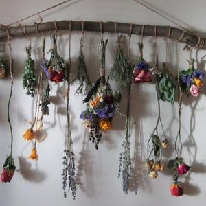 Wall Hanging Dried Lavender, Herbs, and Roses Flower Arrangement, Rustic Decor