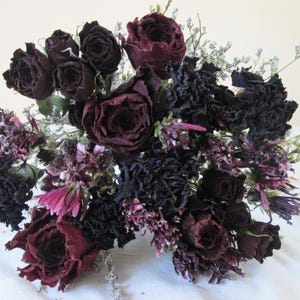 Black Flower Bouquet Dried Roses, and Carnations