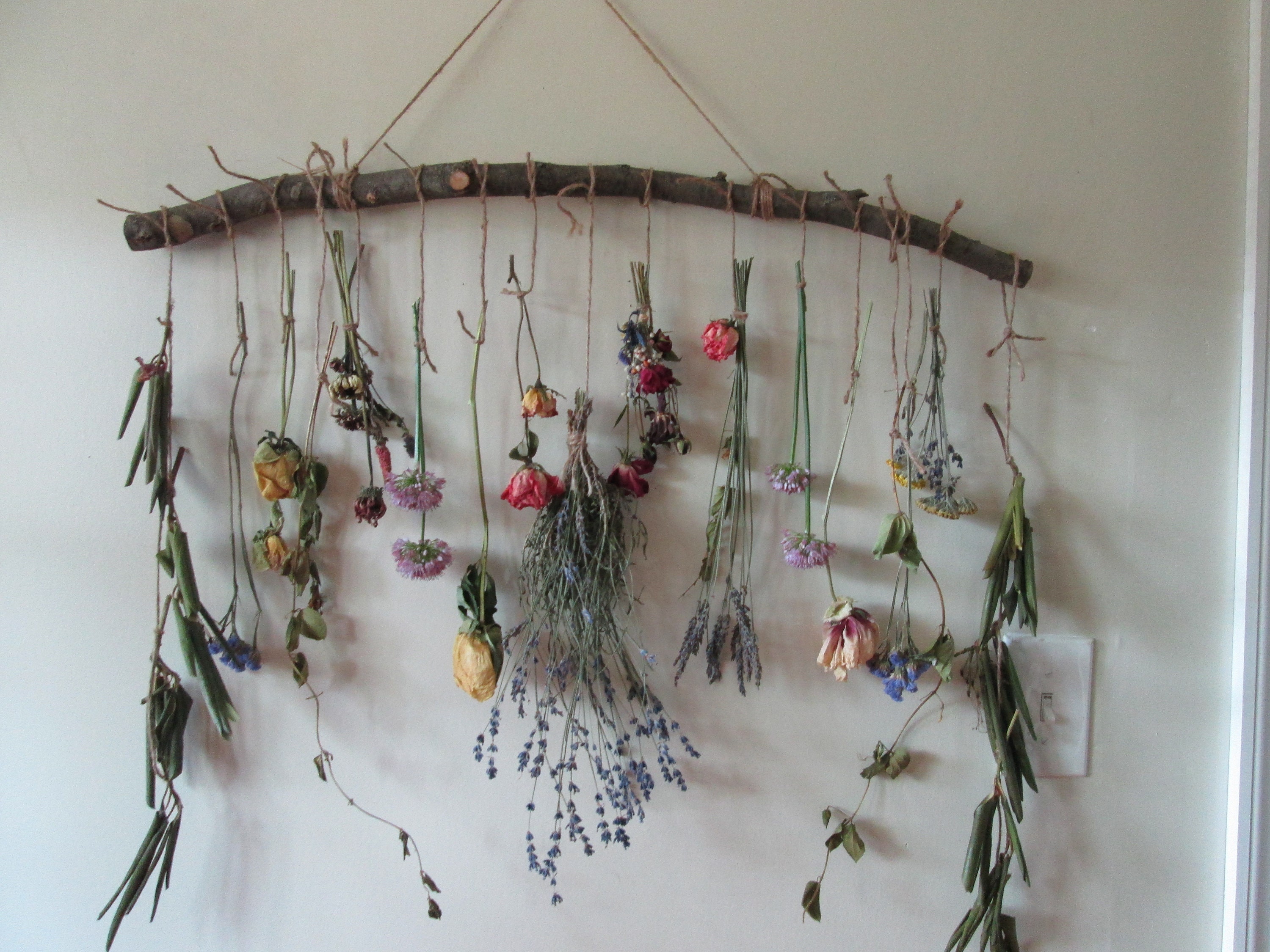 Dried Roses Wall Decor, Rustic Hanging Flowers