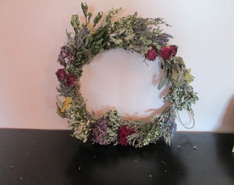 Rustic Dried Herb & Flower Wreath – Homegrown Primitive Wreath on Natural Vine