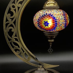 Half moon colorful lamp - house decoration night light - gift for her - anniversary gift - Moroccan handmade lamp - mosaic lamp -mother gift