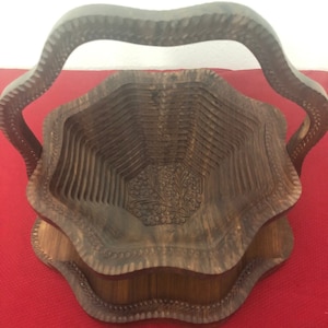 Rosewood collapsible basket / wooden fruit basket / trivet centerpiece turns to basket / foldable basket
