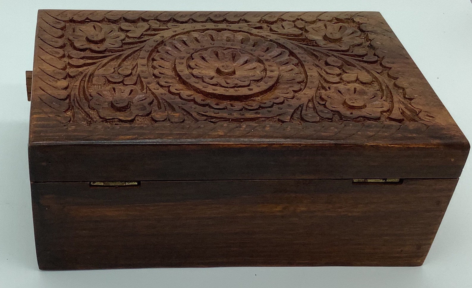 Wooden Puzzle Jewelry Box Hand Carved Flower Secret Lock Box Etsy