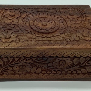 Caja de joyería de rompecabezas de madera - caja de seguridad secreta de flores talladas a mano - regalo para ella - regalo de cumpleaños - caja de rompecabezas de recuerdo - regalo para él